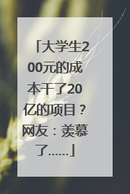 大学生200元的成本干了20亿的项目？网友：羡慕了……