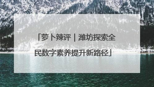 萝卜辣评｜潍坊探索全民数字素养提升新路径